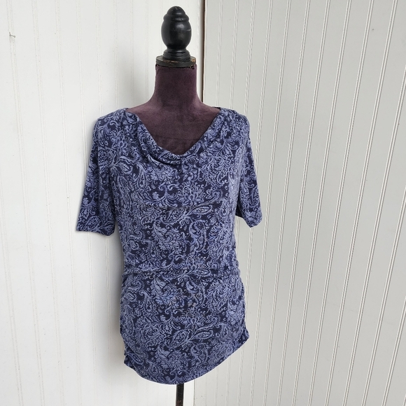 Motherhood Maternity Tops - Motherhood Maternity Short Sleeve Top Womens Blue Paisley Round Hem Soft Modal M